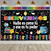 MEHOFOND 7x5ft Spanish Welcome Back to School Backdrop Bienvenidos Sign First Day of School Photography Background Kids Colorful Inspirational Posters Motivational Decorations Banner Photo Booth Props