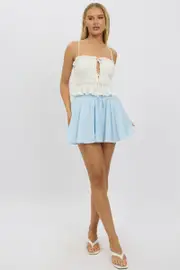 Blue Mini Skirt Elastic Waist Volume Textured Cotton - Size 16XL, Women's Mini Skirt