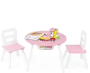 HONEY JOY Kids Table and Chair Set, 3PC Wood Activity Table w/Center Mesh Storage, Ideal for Arts, Crafts, Snack Time, Homework, Toddler Table and Chair Set, Pink