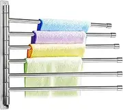 Sumnacon Wall Mounted Swing Towel Bar - Silver Stainless Steel Bath Towel Rod Arm, Bathroom/Kitchen Swivel Towel Rack Hanger Holder Organizer, Folding Space Saver Towel Rail (6 Bar)