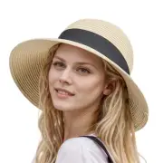 Womens Floppy Beach Sun Straw Hat Foldable Travel Wide Brim Summer Bucket Hat...