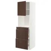 METOD / MAXIMERA hi cab f micro combi w door/3 drwrs, white/Sinarp brown, 60x60x200 cm