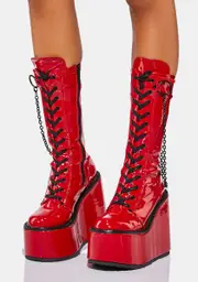 [Demonia] Red Holographic Purgatory Platform Boots