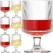 wookgreat Vintage Wine Glasses Set of 6, 8 oz Origami Style Glass Water Goblets, Unique Embossed Pattern Stemmed Cocktail Glasses, Classic Goblet Party Glasses, Wine Glasses Goblets for Daily Use