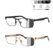 Mens Transition Photochromic Reading Glasses Rectangular Business Metal +1.0~4.0