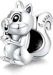 [Generic] Cute Squirrel With Acorn Charm Bead Animal Genuine 925 Sterling Silver Compatible With Bracelet