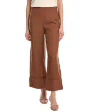 SIMKHAI Colley Cropped Straight Leg Linen-Blend Pant xs Brown