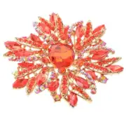 Gold Tone Metal Flower Brooch With Rhinestone P1041-GOR