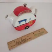 Caravan Trailer Red 1 Cup SMALL Semi Porcelain Teapot Made in UK Miniature