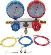 Nutriess AC Manifold Gauge Set R410A R22 R404 Refrigerant Charging Tool Kit 3 Way Diagnostic Pressure Gauge for Air Conditioning Systems