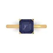 2.0Ct Asscher Cut Blue Sapphire Solid Gold Solitaire Engagement Promise Ring