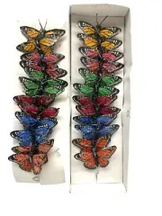 2.5" Assorted Faux Glitter Feather Craft BUTTERFLIES Monarch 24 Pcs