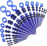[XSNA] 50 pcs Ear Gauge Stretching Kit Gauges 14G-00G Expander Set Acrylic Tapers, Plugs & Silicone Tunnels Body Piercing Jewelry Set
