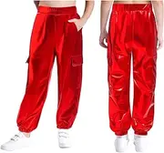 [Miutii] Kids Girls Boys Shiny Metallic Lase Pants Elastic Waistband Pockets for Hip Hop Jazz Stage Performance Dancewear
