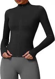 [JN JANPRINT] Women's Gym Running Jackets Long Sleeve Workout T-Shirt Full Zip Up Lightweight Athletic Yoga Cropped Tops with Thumb Holes