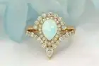2.50Ct Pear Cut Lab Created Fire Opal Engagement Ring Set 14K Rose Gold Plated