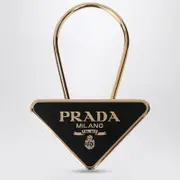 [Prada] Black/gold enamelled metal key ring One size Metal