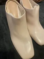 Womens Backless Heeled Mules Slip On Square Toe Mid Heel Ankle Boots SZ 8.5