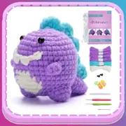 Crochet Kit for beginners, Diy knitted purple dinosaurs and step -by -step video tutorials with all the ingredients you need to start crochet.