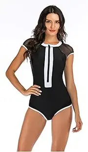 [Generic] Womens Rash Guard Zip Front Sleeveless One Piece Swimsuit