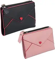 [Ipetboom] Small Wallet for Women Girls Leather Purse Heart Embroidered Zipper Clutch Wallet