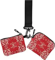 [GuoChe] Women's Coin Purses Card Cases Merry Christmas Ethnic Red Thin Flat Coin Purse Change Holder with Zipper Pocket for Women Men 2 Packs, Merry Christmas34, 4.13" x 3.51" & 4.13" x 4.13", Retro