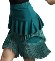 Girls Latin Dance Skirt Ruffle Tassel Salsa Rumba Ballroom Competition Dancewear