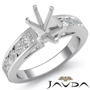 Oval Shape Semi Mount Channel Set Diamond Engagement Ring 14k White Gold 0.75Ctw