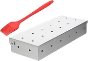 Kisangel Wood Chips Box for Barbecue Home Barbecue Smoker Box Set Soft Grip Brush Stainless Steel