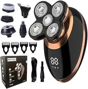 SnapitGo 5-in-1 Electric Shaver, Floating 5 Blade Head, Nose Trimmer, Facial Cleansing Brush, LCD Display, Rechargeable