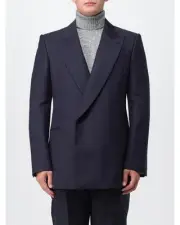 Mcqueen DoubleBreasted Notch Lapel Suit Jacket Men Black Blazers