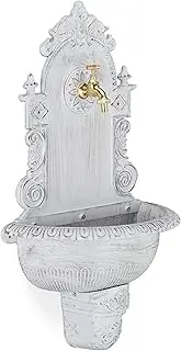 Relaxdays XL Antique Wall Fountain with Tap Nostalgic Garden Sink Cast Aluminium H x W x D 75 x 44 x 22 cm White