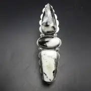 3.5" Long NAVAJO Sterling Silver WHITE BUFFALO RING size 8 Wide Adjustable Band