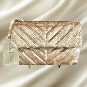NWT Nicole Miller Gold Chevron Sequin Quilted Shoulder Bag Chain Strap Crossbody