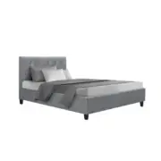 Bed Frame Single Size Base Mattress Platform Fabric Wooden Grey Vanke
