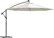 Cantilever Parasol, Banana Cantilever Overhanging Parasol Garden Parasol Hanging Umbrella Outdoor Market Umbrella Cantilever Umbrella with LED Lights and Metal Pole 350 cm Sand