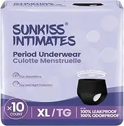 SUNKISS INTIMATES Disposable Period Underwear for Women with Heavy Flow, Unscented Postpartum Essentials, Black, XLarge, 10 Count