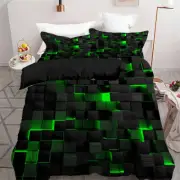3Pc Ultra Soft Single Double Queen King Green Grid Quilt Duvet Cover Bedding Set