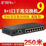 ☼【】DIEWU 9口千兆交換機VLAN鐵殼監控辦公防燒分線器