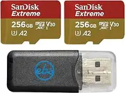 SanDisk Extreme MicroSDXC U3 V30 A2 256GB Memory Card (2) Works with GoPro Action Camera Hero 12 Black (SDSQXAV-256G-GN6MN) Bundle with (1) Everything But Stromboli Micro Card Reader