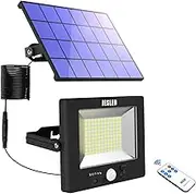 JESLED Solar Light, 120LED Outdoor Motion Sensor Garden Floodlight with Remote, 6000K, 3 Lighting Modes Wall Lights for Terrace Corner Garage Gutter(1Pack)