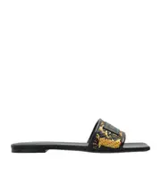 Versace Theia Barocco Square Open Toe Slides 36,37.5,37,38.5,38,39,40 Black