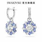 SWAROVSKI 施華洛世奇 IDYLLIA 水滴形耳環, 花朵, 藍色, 鍍白金色