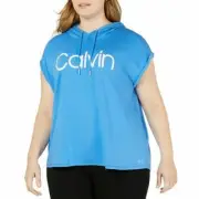 $55. Calvin Klein Womens 2X Blue Performance Plus Fitness Workout Top Hoodie NWT