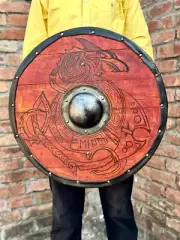 Medieval Dragon Battle Worn Viking shield | Wooden Valhalla Viking Round shield.
