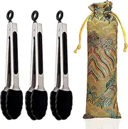 Tongs for Cooking With Silicone Tips (3 Pieces 7 Inches) Stainless Steel Kitchen Tongs With Lock Mechanism - Non Stick Silicone Tongs for Cooking, Grill, BBQ, Serving & More