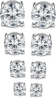 [Jstyle] 4 Pairs Stainless Steel Mens Womens Magnetic Stud Earrings Non-piercing CZ 4-7mm