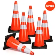 6 Pcs 28 Inch PVC Fluorescent Reflective Road Parking Cones