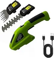 2 in 1 Cordless Hedge Trimmer, Electric Grass Cutter with Powerful Motor and USB Charging, 2 Interchangeable Blades for Lawn Edging, Leaf Pruning and Hedge Trimming
