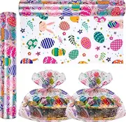 Cellophane Wrap Roll Easter Design（100’ Ft. Long X 32” in. Wide）2.3 Mil Easter Cellophane Bags Thick Crystal Clear with Special Easter Eggs Rabbit Cellophane Bags For Flower Wrapping, Gift Basket
